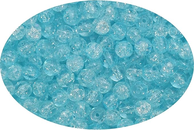 1050pcs Lake Blue Crackle Glass Beads Handcrafted Round Lampwork Smooth Loose Beads for Bracelet & DIY Jewelry Making 6mm