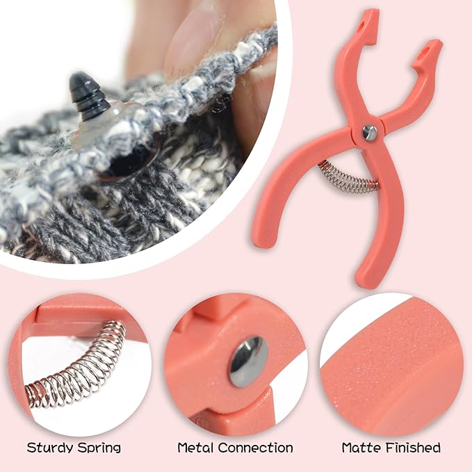 Safety Eyes Jig Pliers Auxiliary Tool For Attaching Doll Eyes And Noses For Amigurumi And Crochet, DIY Craft Install Accessories Supplies For Stuffed Animals, Pink