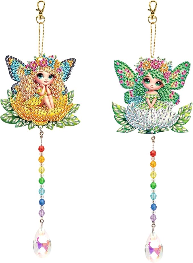 TDFERAN Diamond Pinting During Fairy Diamant Art Hanging Sign Onament Plant Pendants Wind Chimes Wall Hanging in Living Room Dorridor Diamond Art Hanging Sign Onamen Sunshine Catcher