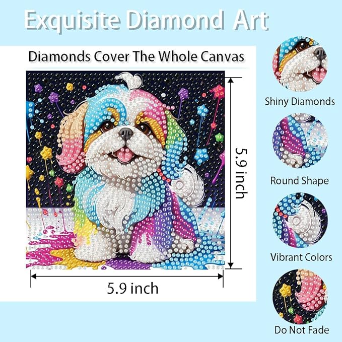 4 Pack Diamond Painting Kits for Beginners, 5D DIY Diamond Art Kit for Kid, Cute Animals Big Gem Art and Crafts, Easy Small Full Drill Painting Kits for Home Wall Decor 6" X 6"(4 Pack Adorable)