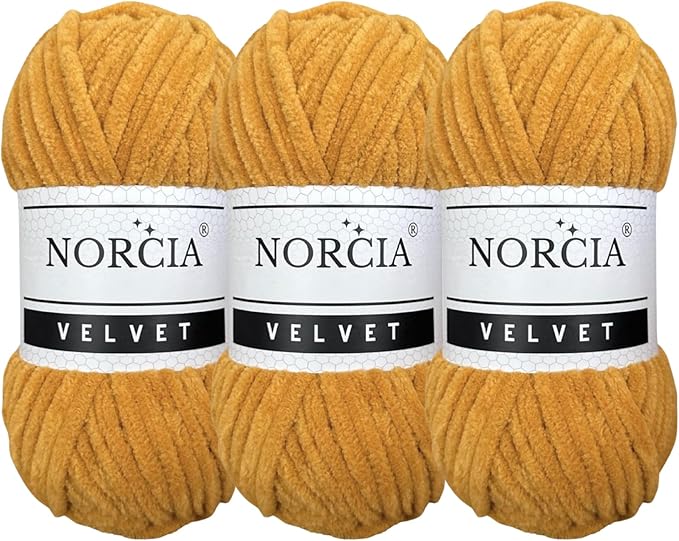 Soft Velvet Yarn Chenille Yarn for Crocheting Baby Blanket Yarn for Knitting Amigurumi Yarn Fancy Yarn for Crochet Weaving Craft (Mustard, 3 Skeins)