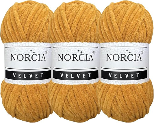 Soft Velvet Yarn Chenille Yarn for Crocheting Baby Blanket Yarn for Knitting Amigurumi Yarn Fancy Yarn for Crochet Weaving Craft (Mustard, 3 Skeins)
