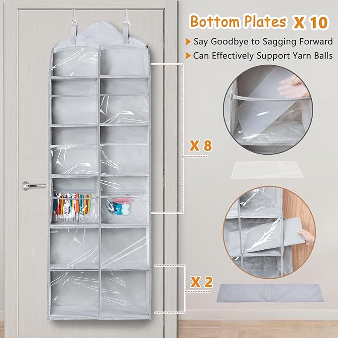 MYBAGZING Hanging Yarn Storage Organizer with Zipper Pockets, 6 Tiers Over the Door & Closet Yarn Holder, Large Crochet & Knitting Organizer with Side Pockets for Hooks, Needles & Accessories