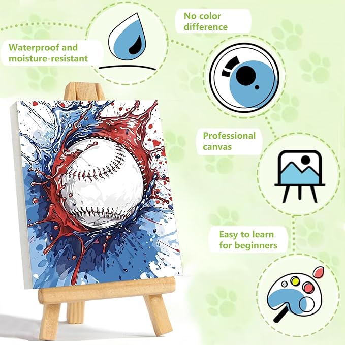 Reivworl Paint by Numbers Kit for Kids - with Frame and Easel, Baseball Paint by Number Kids Age 6-8-12 Boys Girls, Paint by Numbers for Gifts and Decor (9.5X12Inch)