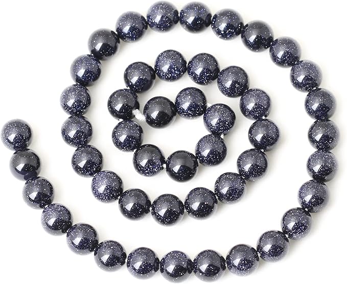 cheavian 45pcs 8mm natural blue sandstone gemstone round loose beads stone beads for jewelry making diy findings 1 strand 15"
