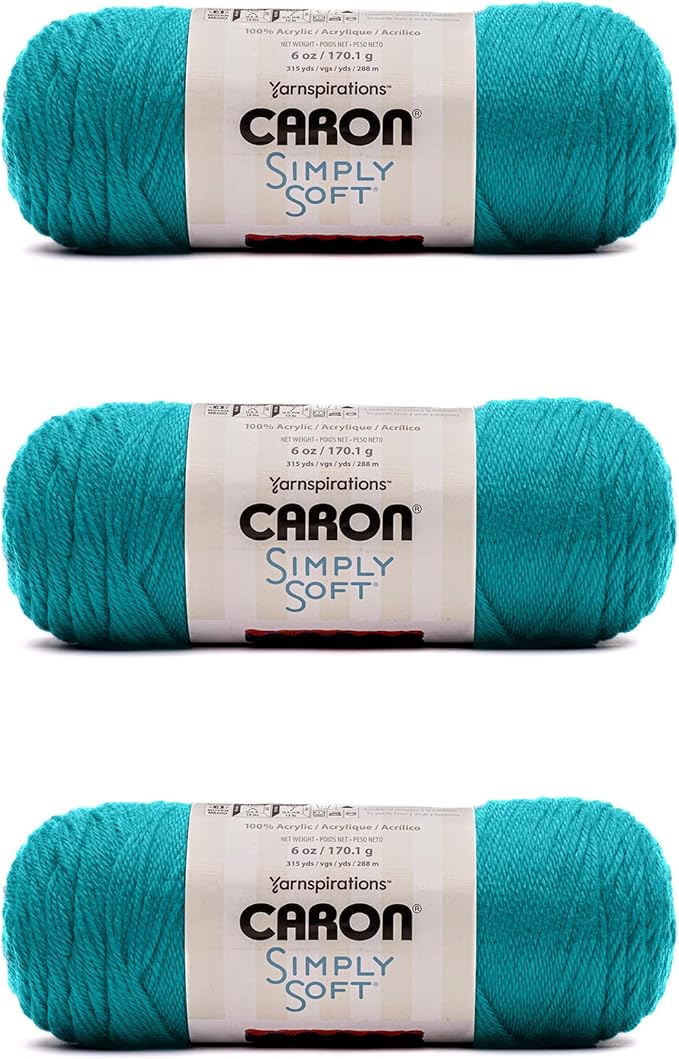 Caron Simply Soft Blue Mint Brites Yarn - 3 Pack of 170g/6oz - Acrylic - 4 Medium (Worsted) - 315 Yards - Knitting/Crochet