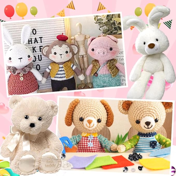 YUJUN 1100PCS Safety Eyes Noses for Crochet 5-16mm Black Plastic Safety Eyes with Washers Craft Doll Eyes Stuffed Animals Amigurumi Craft Doll DIY Accessories Making Teddy Bear