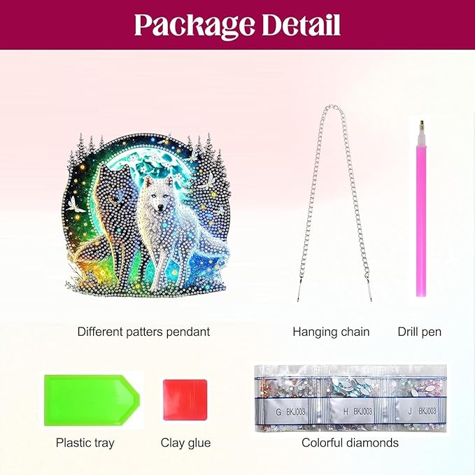 Masendp Timberwolf Diamond Art Pendant Kit, 5D DIY Special Shape Diamond Art Kit for Adults, Crystal Rhinestone Wolf Diamond Painting Animal Gem Artist Home Decorations