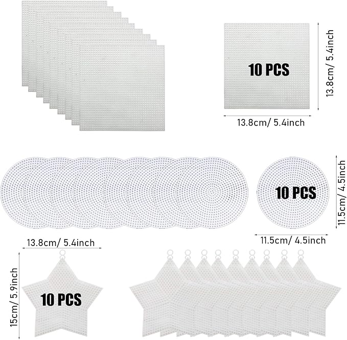 Allazone 59 PCS Mesh Plastic Canvas Sheets 4 Shapes Plastic Canvas for DIY Crafts Embroidery Cross Stitch, Acrylic Yarn Crafting, Knit and Crochet Projects