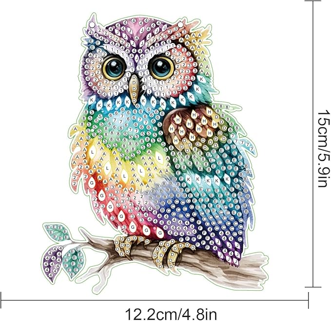 Animal Colorful Owl DIY Diamond Painting Pendant Kit - Acrylic Rhinestone Round Diamond Art, Special Shaped Window & Wall Hanging Decoration for Home & Garden Gift