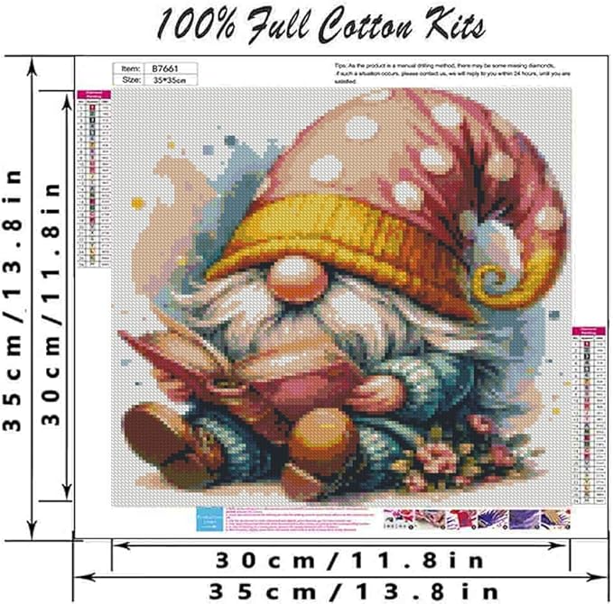 gnome cross stitch kits for adults beginner,book counted cross stitch kits printed stitching cute patterns dimensions needlepoint art crafts embroidery kits for adults beginners (13.7x13.7 inch)