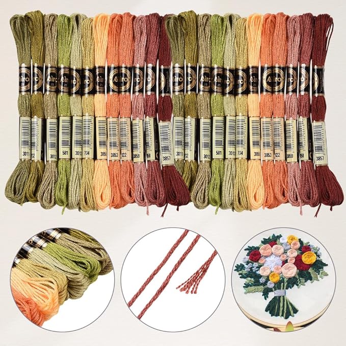 24 Skeins 6 Strands Variegated Colorful Embroidery Floss Cross Stitch Threads Gradient Friendship Bracelets Yarn String Bulk with Floss Bobbins for Sewing Knitting Crafts Crochet Stitching