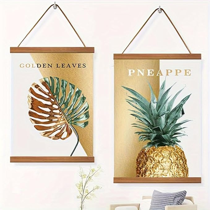 Magnetic Poster Hanger Frame for 8x10 8x12 8x24 Movie Music Posters Wall Art,Teak Wood Picture Frames for Large Canvas Diamond Map Decor, Living Room Calendar Banner Tapestry Photo Hanging Stand (Teak Wood, 8in/21cm)