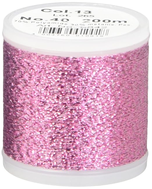 Madeira 9842-13 Metallic Nylon/Polyester Embroidery Thread, 40wt/220 yd, Textured Light Pink