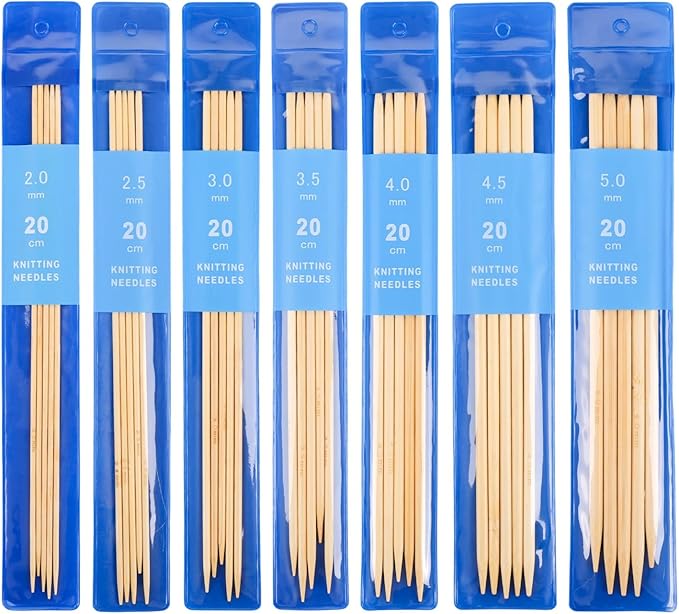 35pcs Bamboo Wooden Double Pointed Knitting Needles Set, 7 Sizes 2.0mm to 5.0mm Straight Knitting Needles Kit for Beginners Making Sweater Scarf Sock Weave