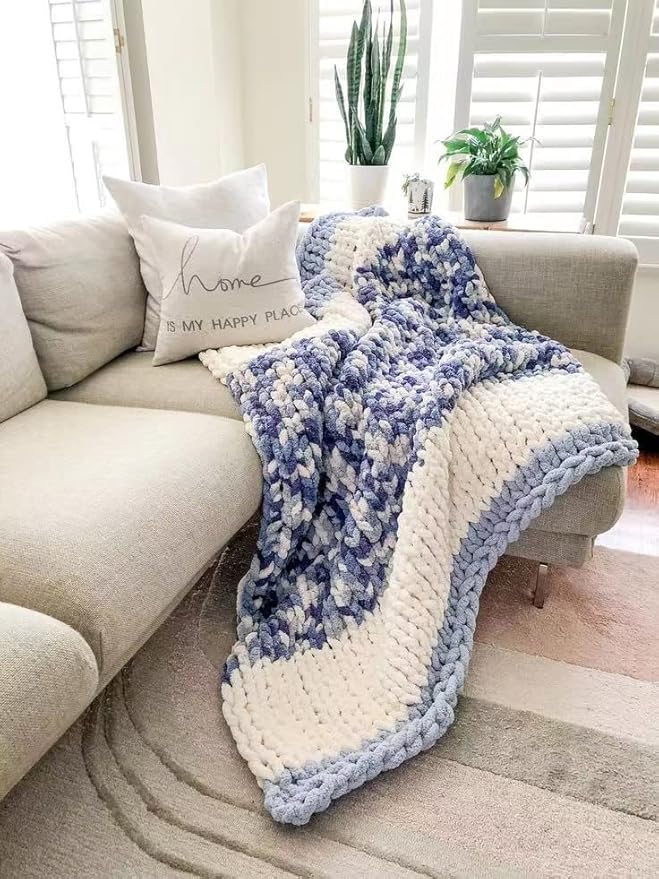 DDL&HEXI 2 Skeins Super Chenille Chunky Yarn,Blanket Making Kit,Jumbo Knitting Yarn 2x8oz 226g per Bag (White)