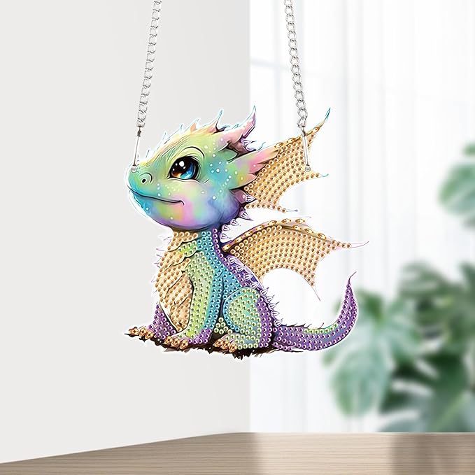Flying Dragon Diamond Painting Hanging Kit, DIY 5D Special Shaped Crystal Rhinestones Diamond Art Pendant Ornament Acrylic, Fantasy Dragon Art for Wall, Door or Car Decoration, Handmade Craft Gift