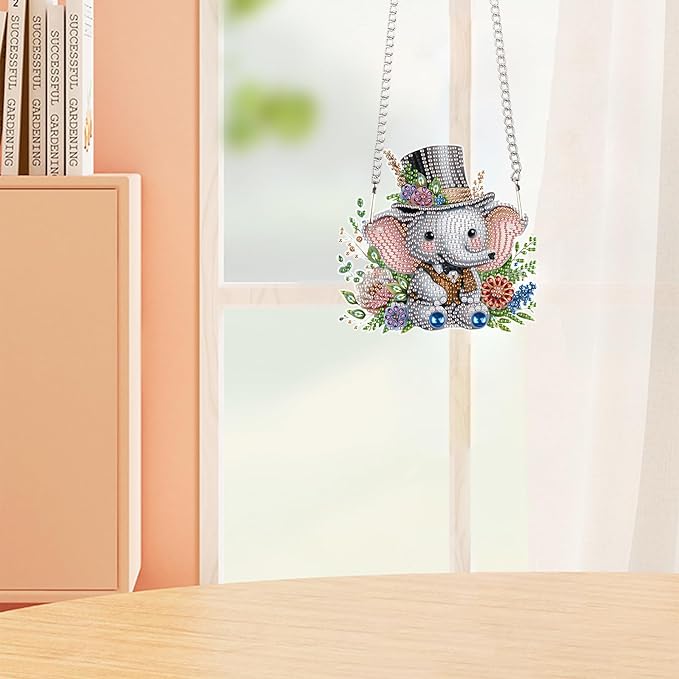 Tontut 5D DIY Diamond Art Painting Pendant kit, hat Elephant Special-Shaped Hanging Crystal Window Pendant kit, Adult Gift Home Curtains, Yard Door Decoration