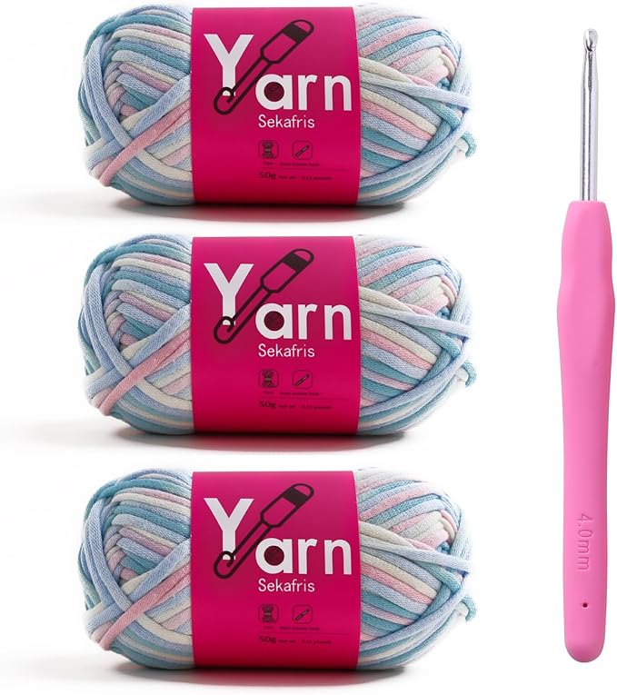 Crochet Yarn with Cotton Yarn for Crocheting - Crochet Knitting Yarns for Beginners with Easy-to-See Stitches - Yarn for Crocheting - Parfait Chunky Yarns -Cotton-Nylon Blend (Clouds)