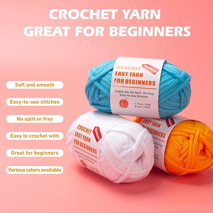 Crochet Yarn for Beginners, Beginner Yarn for Crocheting, 3 Pack×1.8 oz Amigurumi Yarns Set with Easy-to-See Stitches and No Split, Thick & Soft, Worsted Medium #4, Cotton-Nylon Blend