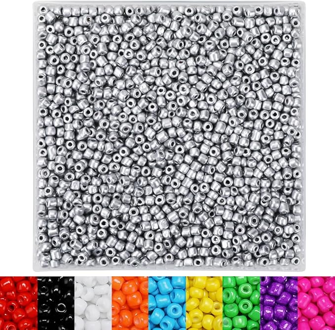 IOOLEEM Silver Colored Seed Beads, 4000+ pcs 3mm Glass Beads for Jewelry Making & Bracelets Making