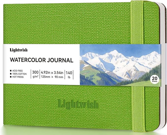 Watercolor Journal - 100% Cotton Hot Press Paper | 20 Sheets 40 Pages | 300GSM (140lb) | PU Leather Cover Watercolor Sketch Books for Artists Painting,Mixed Media 4.9 in x 3.5 in
