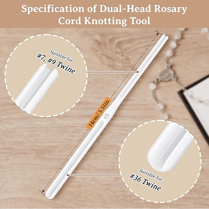 2 Pack Rosary Cord Knotting Tool, #7#9 and #36 Dual Head Twine Knotting Tool, Rosary Making Supplies, Beads Tying Kit, Beading Cord Kit for Jewelry, Fishing Hook, Bracelet(White)