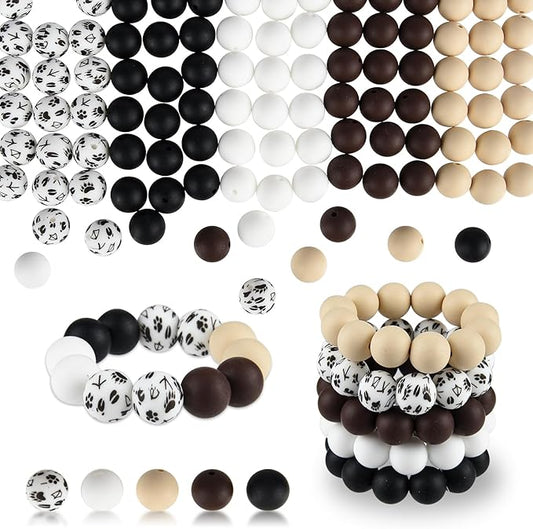 ASTARON 100 Pcs 15mm Silicone Beads for Keychain Making, Black Brown Beads Bulk Round Beads for Bracelets Crafts Beadable Pens Decorations Jewelry Making Supplies
