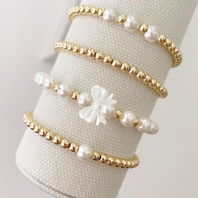1662 Pcs Pearl Beads for Bracelet Making Kit Gold Spacer Beads for Jewelry Making Pearl Bow Bracelet Bead Charms Necklace Earrings DIY Craft for Women Adult Pearls Bead for Crafting