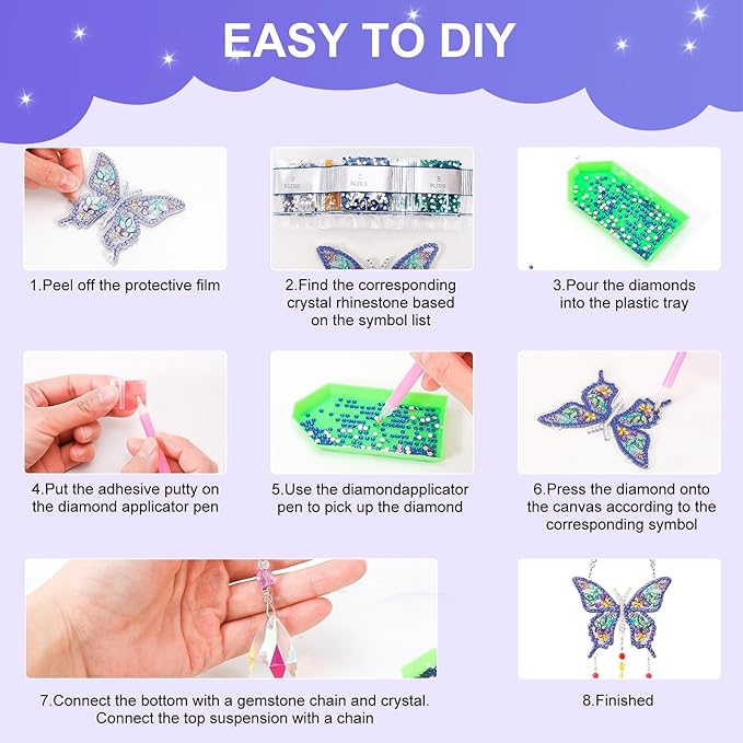 VibyTiby 5 pcs Diamond Art Kit, Suncatcher Craft, Complete DIY Kit with Crystals Pendants for Home Decor, Creative Gift for Crafters