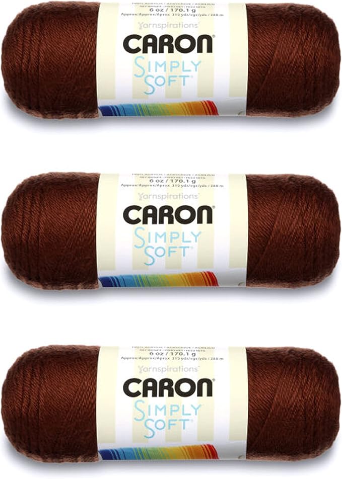 Caron Simply Soft Chocolate Yarn - 3 Pack of 170g/6oz - Acrylic - 4 Medium (Worsted) - 315 Yards - Knitting/Crochet