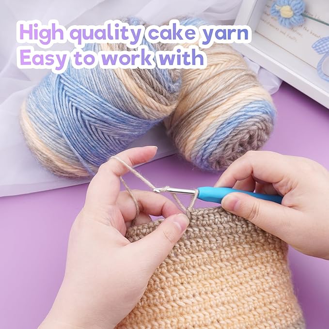 Cake Yarn for Crocheting,Colorful Crochet Yarn 3x100g 60% Cotton 30% Acrylic 10% Wool,Soft Fluffy Gradient Ombré Cotton Yarn for Crocheting Sweater,Blanket,Glove