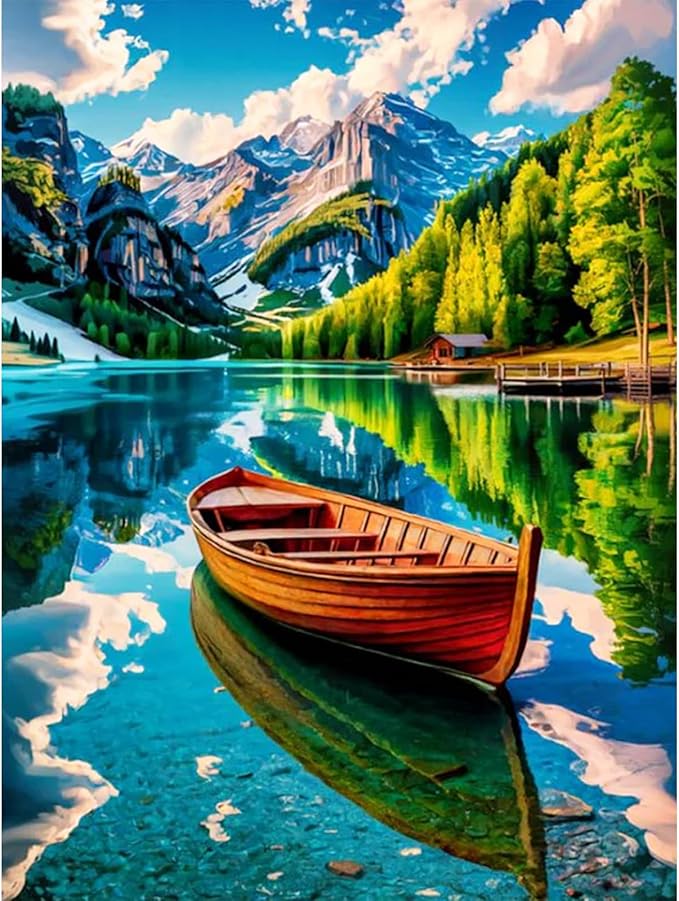 Camocin Diamond Art Kits for Adults Mountains, 5D Lake Landscape Diamond Painting Kits for Adults Beginners, DIY Ship Full Round Dots Drill Gem Art Kit for Gift Home Wall Decor 12 x 16 Inch