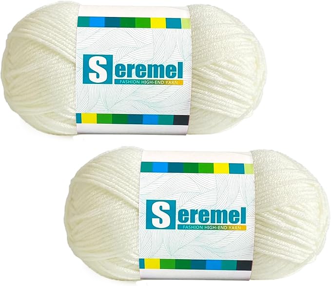 2 Pcs Soft Fluffy Acrylic Yarn for Crocheting and Knitting #4Worsted Weight Yarn-2x50g/2x 142Yards Perfect for Crafts, Blankets Hats, Gloves, Scarf (Milky White)