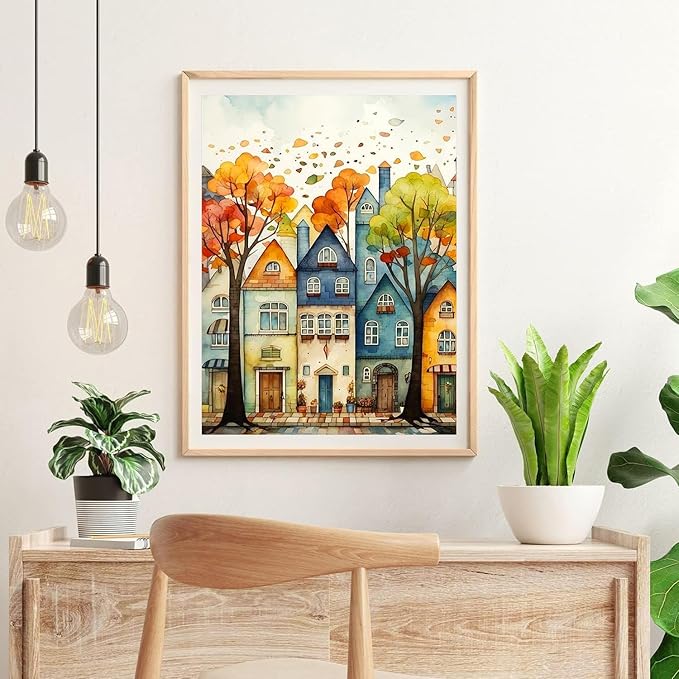 igoodom Color House Diamond Art Kits for Adults, Street House Diamond Painting Kit, Full Drill Round Diamond Art Kits, DIY Gem Art and Crafts for Home Wall Decor Gift 12x16inch