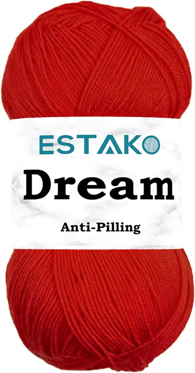 Estako Dream, 100% Microfiber Acrylic Yarn, Soft, Super Fino/Fingering Weight (1) for Crochet and Knitting 3.5 Oz (100g) / 382 Yrds (350m) (73046 - Red)