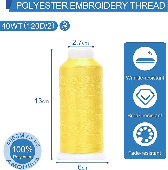 High Tenacity Polyester Embroidery Machine Thread 40WT(120D/2) 4000M Per Spool for Commercial and Domestic Embroidery Machine (Lemon Tart-1924)