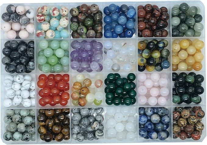 504pcs 8mm Natural Round Stone Beads Gemstone Beading Hole Size 1mm Crystal Energy Stone Healing for Bracelet Necklace Earrings Jewelry Making(24 Colors-2,8mm)