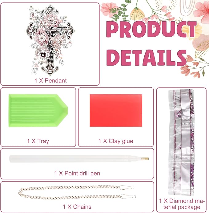 DOMROM Cross Diamond Art Hanging Kits for Adults Beginners, Special Shaped Crystal Diamond Painting Cross Pendant, DIY Diamond Art Suncatchers for Home Garden Wall Decor Gift