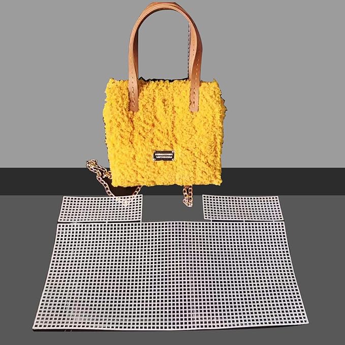 Allazone 39 PCS Clear Plastic Mesh Canvas Sheets for Embroidery, Plastic Canvas Plastic Mesh Sheets with 2 Color Acrylic Yarn for DIY Sewing Bag