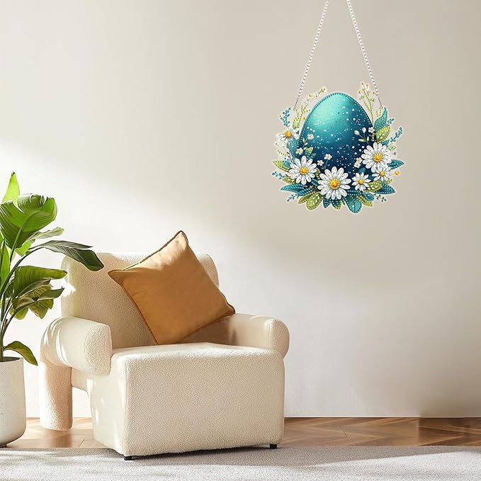 MOGTAA Easter Egg Diamond Art Hanging Kits for Adults Beginners, Flowers Landscape Diamond Art Suncatchers, 5D Special Shape Diamond Painting Window Pendant Kit for Home Garden Wall Decor