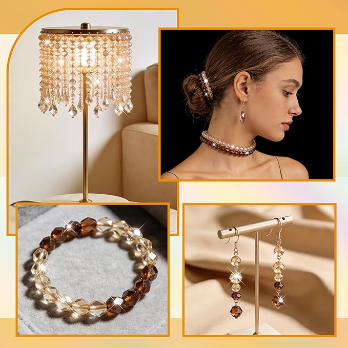 1750 Pcs Glass Beads for Jewelry Making – High Shine, Faceted Cut Design Crystal Beads, DIY Bracelet Necklace Earring Craft Kit with Organizer Box for Valentine's Day Birthday Gifts, Champagne