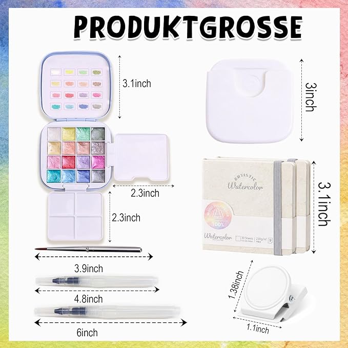 Mini Travel Watercolor Paint Set - Small Pocket Water Colors Paint Set with 16 Colors, Sketchbook, Brush, Clip, Portable Painting Art Kit for Adult, Beginners, Artists & Painting Enthusiasts