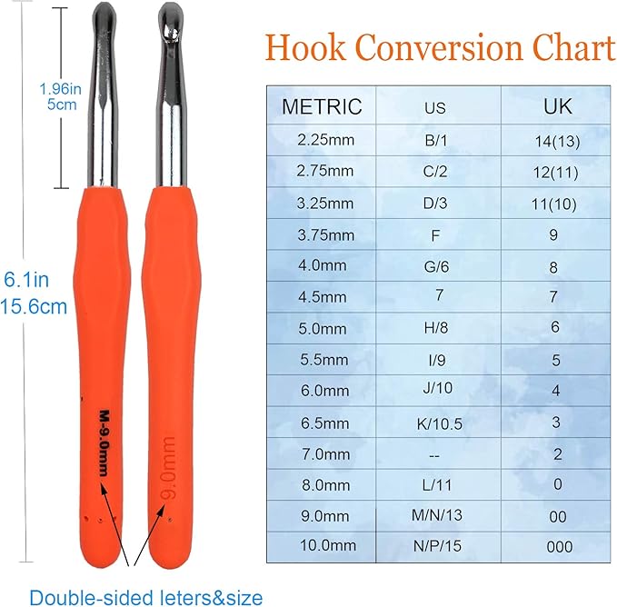 Mdoker Extra Long Crochet Hooks,Large Size M/N/13(9.0mm) Crochet Needles,Ergonomic Grip Soft Handles for Handmade DIY Crocheting,Perfect for Arthritic Hands