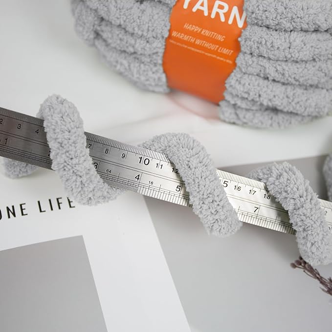 Chunky Yarn for Hand Knitting and Blankets – Super Soft Jumbo Chenille Yarn Pack for Crocheting, Bulky DIY Projects, 8 Skeins(Smoke Grey)