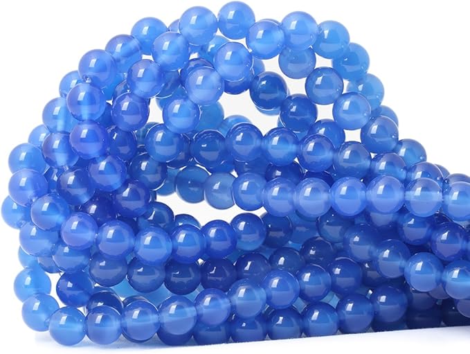 45PCS 8mm Smooth Surface Blue Agate Round Loose Beads Energy Stone for Jewelry Making 1 Strand 15"