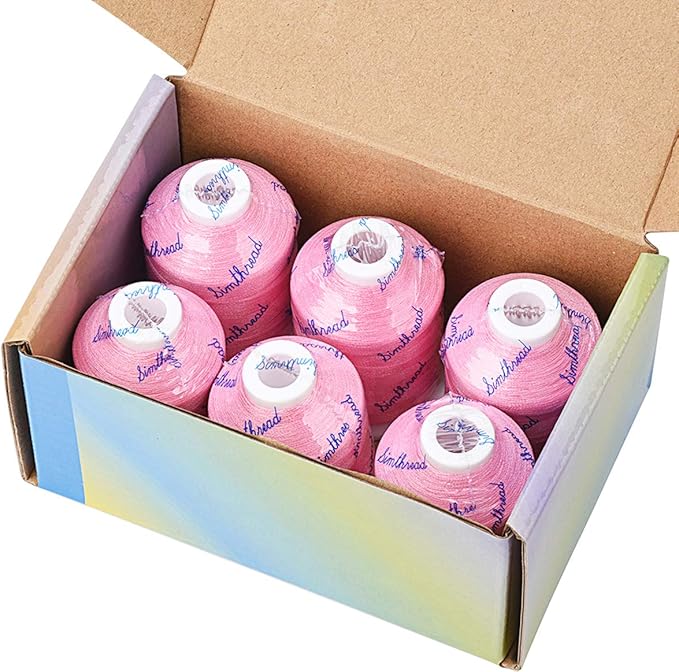 Simthread 6 Pink Polyester Machine Embroidery Threads 1000M(1100Yards) for Brother Babylock Janome Pfaff Singer Bernina Home Embroidery and Sewing Machines (Pink)