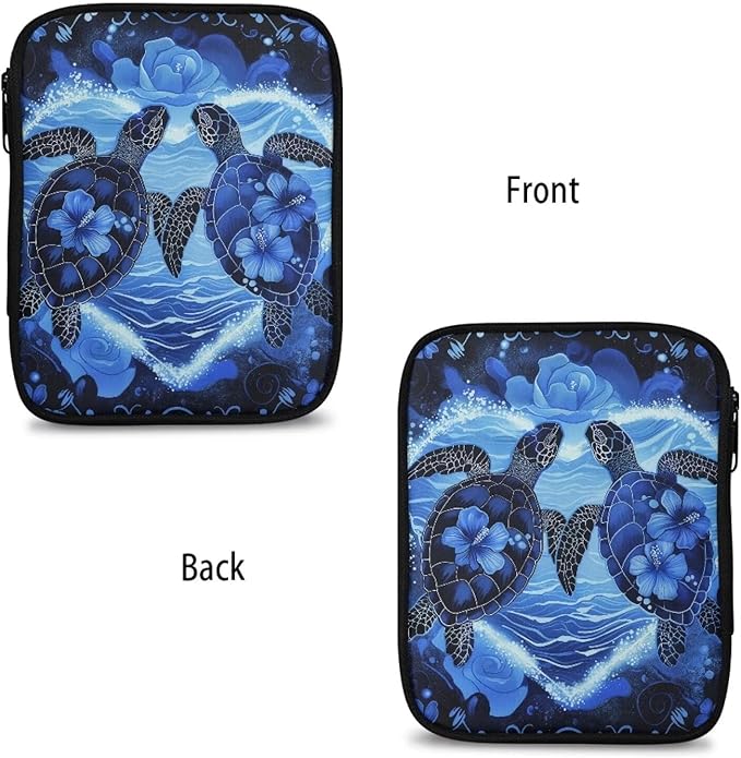 Hechitok Turtle Blue Crochet Hook Case, Organizer Zipper Bag with Web Pockets for Various Crochet Needles and Knitting Accessories, Well Made and Easy to Carry