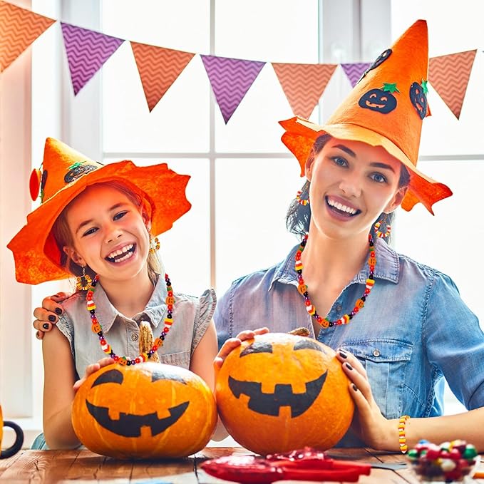 Augshy 300Pcs Halloween Polymer Clay Beads, Pumpkin Candy Corn Clay Beads Spacer Loose Beads for Bracelets Necklaces Earrings Craft Supplies for Jewelry Making