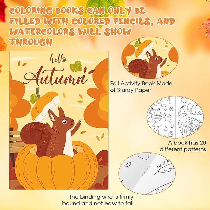 Liliful 144 Pcs Pumpkin Coloring Book Bulk for Adult Autumn DIY Art Stress Relief Drawing Book with Patterns for Adults, Party Favors, Goodie Bag Filler and Holiday Gifts